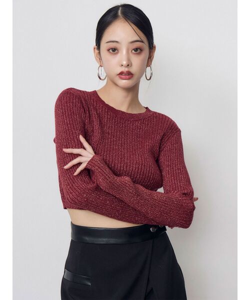 MURUA(ムルーア)の「ラメワイドリブクロップドニット 冬服(ニット/セーター・レディース・アイボリー/ブラック/グリーン/レッド/パープル・FREE)」の10枚目の写真