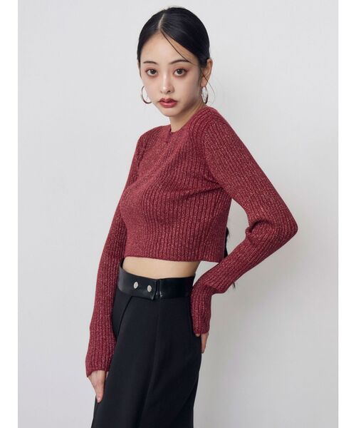 MURUA(ムルーア)の「ラメワイドリブクロップドニット 冬服(ニット/セーター・レディース・アイボリー/ブラック/グリーン/レッド/パープル・FREE)」の11枚目の写真