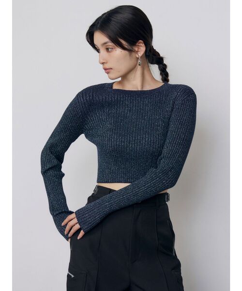 MURUA(ムルーア)の「ラメワイドリブクロップドニット 冬服(ニット/セーター・レディース・アイボリー/ブラック/グリーン/レッド/パープル・FREE)」の18枚目の写真