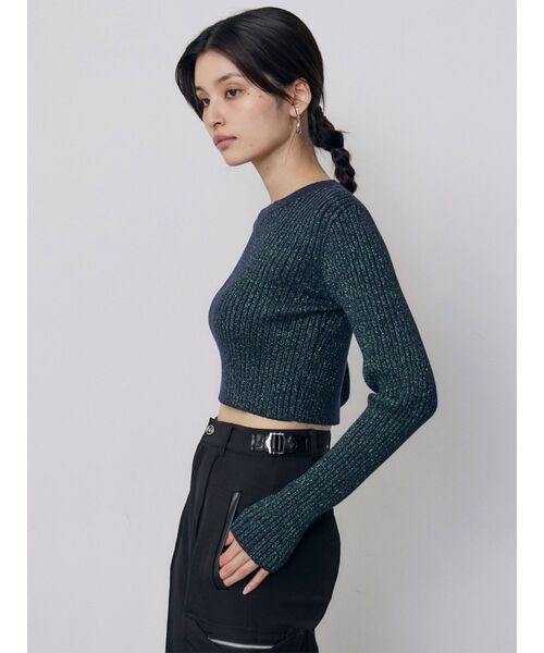 MURUA(ムルーア)の「ラメワイドリブクロップドニット 冬服(ニット/セーター・レディース・アイボリー/ブラック/グリーン/レッド/パープル・FREE)」の19枚目の写真