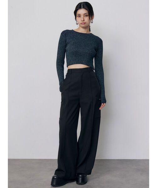 MURUA(ムルーア)の「ラメワイドリブクロップドニット 冬服(ニット/セーター・レディース・アイボリー/ブラック/グリーン/レッド/パープル・FREE)」の21枚目の写真