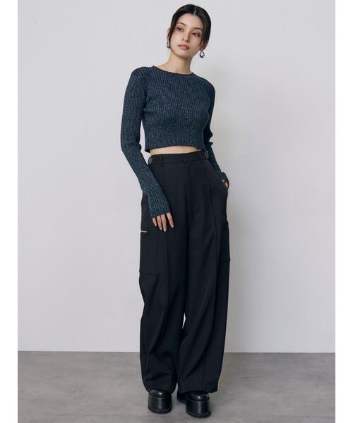 MURUA(ムルーア)の「ラメワイドリブクロップドニット 冬服(ニット/セーター・レディース・アイボリー/ブラック/グリーン/レッド/パープル・FREE)」の22枚目の写真