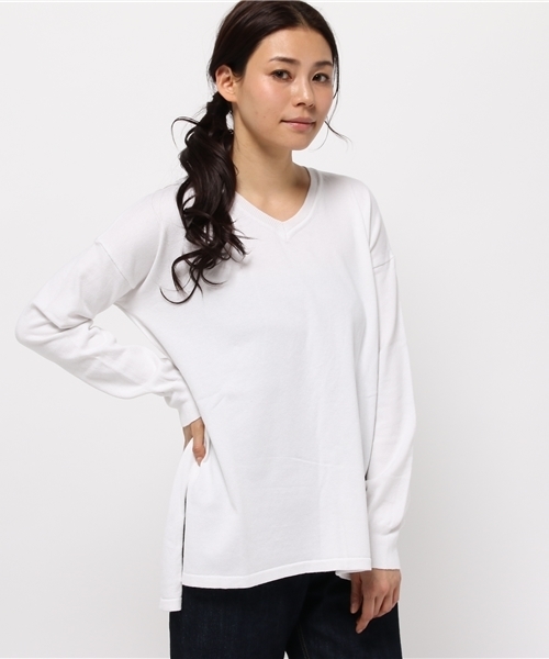 IEDIT（イディット）の「ララ・ステラ　シルク混のもっちり素材が気持ちいい二重臼編みのＶネックニット　　（ニット/セーター・レディース・ミント/ホワイト/ライトグレー/ライトベージュ・LARGE/SMALL/XX-LARGE/MEDIUM/X-LARGE）」の18枚目の写真