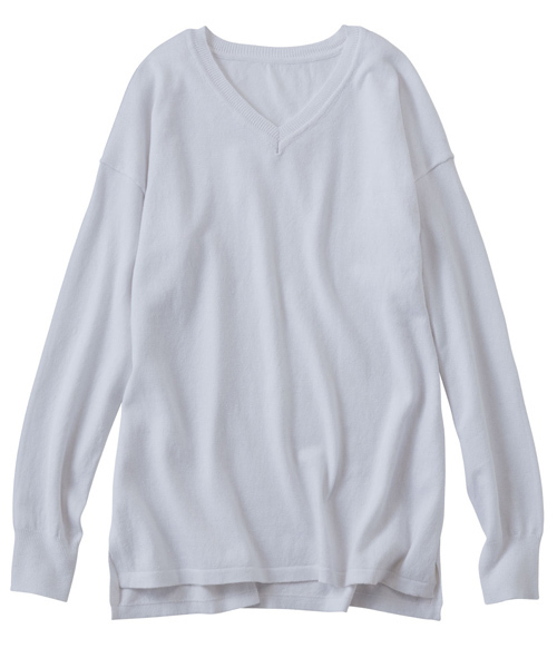 IEDIT（イディット）の「ララ・ステラ　シルク混のもっちり素材が気持ちいい二重臼編みのＶネックニット　　（ニット/セーター・レディース・ミント/ホワイト/ライトグレー/ライトベージュ・LARGE/SMALL/XX-LARGE/MEDIUM/X-LARGE）」の6枚目の写真