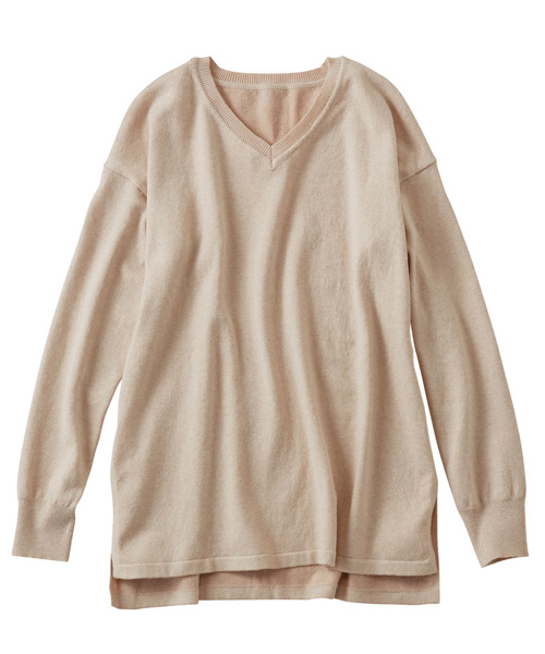 IEDIT（イディット）の「ララ・ステラ　シルク混のもっちり素材が気持ちいい二重臼編みのＶネックニット　　（ニット/セーター・レディース・ミント/ホワイト/ライトグレー/ライトベージュ・LARGE/SMALL/XX-LARGE/MEDIUM/X-LARGE）」の7枚目の写真