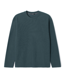 メンズ 裏起毛 変形組織 ベーシック 長袖 Tシャツ (DK-GREEN) (HCALT15)