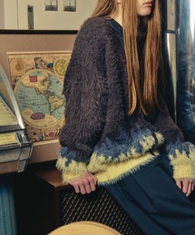 【ADAMPATEK/アダムパテック】 rough distortedchevron cardigan グラデーションボーダーシャギーカーデ