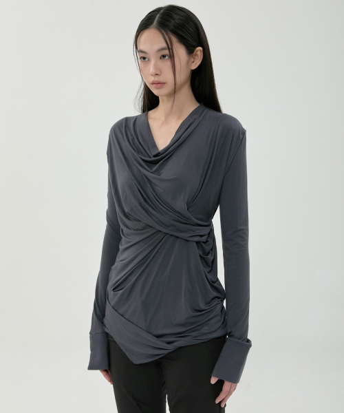 FLAREUP（フレアアップ）の「Miya ロングスリーブ (FL-195_Charcoal)（Tシャツ/カットソー・レディース・チャコール・OS）」の4枚目の写真