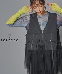 terrace（テラス）の「【異素材切替】ボリュームチュールフリルミリタリーベスト（ベスト）」