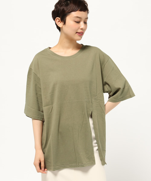 EGOIST（エゴイスト）の「フロントスリットルーズトップ（Tシャツ/カットソー・レディース・ホワイト/ブラック/カーキ/グレー・FREE）」の13枚目の写真