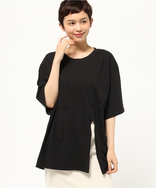 EGOIST（エゴイスト）の「フロントスリットルーズトップ（Tシャツ/カットソー・レディース・ホワイト/ブラック/カーキ/グレー・FREE）」の2枚目の写真