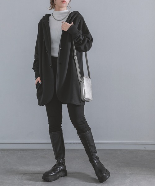 n'OrLABEL(ノアールレーベル)の「『洗練フード付きデザインジャケット』(パーカー・レディース・ネイビー/ブラック/カーキ/チャコールグレー・2/1)」の6枚目の写真