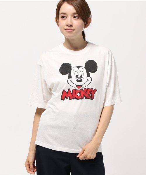 MOUSSY（マウジー）の「MICKEY'S FACE TSJ（Tシャツ/カットソー・レディース・トップグレー/ホワイト/ライトブラック・FREE）」の2枚目の写真