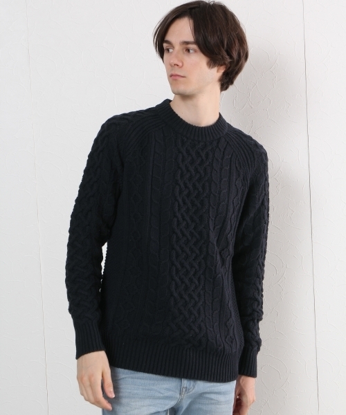 GLOBAL WORK（グローバルワーク）の「３ゲージケーブルニットプルオーバー/719623（ニット/セーター・メンズ・ベージュ/ネイビー/ダークグレー/ライトピンク/ホワイト/グリーン・SMALL/LARGE/X-LARGE/MEDIUM）」の5枚目の写真