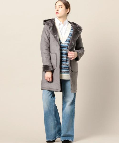 BEAUTY&YOUTH UNITED ARROWS(ビューティーアンドユースユナイテッドアローズ)の「BY フェイクムートン フードロングコート◆(その他アウター・レディース・ネイビー/ダークグレー・SMALL/MEDIUM)」の6枚目の写真