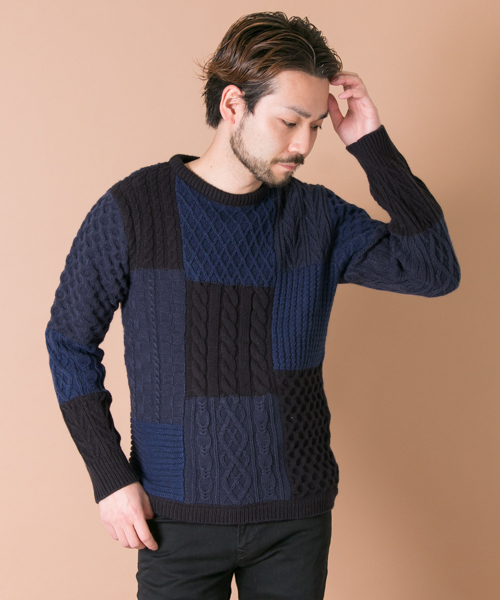 URBAN RESEARCH（アーバンリサーチ）の「UR 編地MIXパネルカラーC/Nニット（ニット/セーター・メンズ・チャコールグレー/ネイビー/ブラウン・LARGE/MEDIUM）」の3枚目の写真