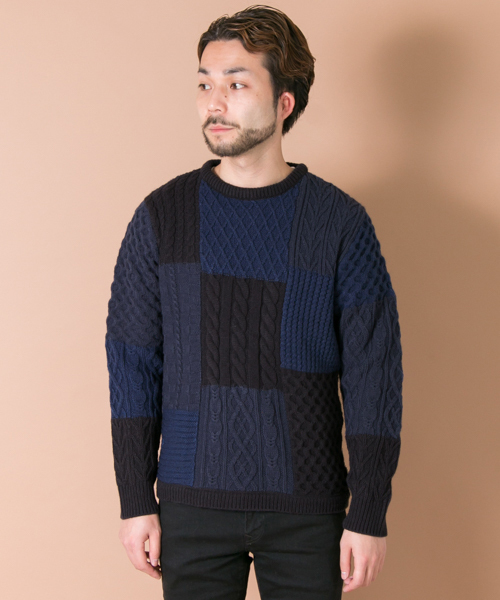 URBAN RESEARCH（アーバンリサーチ）の「UR 編地MIXパネルカラーC/Nニット（ニット/セーター・メンズ・チャコールグレー/ネイビー/ブラウン・LARGE/MEDIUM）」の20枚目の写真