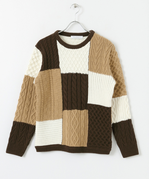 URBAN RESEARCH（アーバンリサーチ）の「UR 編地MIXパネルカラーC/Nニット（ニット/セーター・メンズ・チャコールグレー/ネイビー/ブラウン・LARGE/MEDIUM）」の4枚目の写真