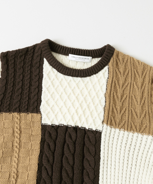 URBAN RESEARCH（アーバンリサーチ）の「UR 編地MIXパネルカラーC/Nニット（ニット/セーター・メンズ・チャコールグレー/ネイビー/ブラウン・LARGE/MEDIUM）」の6枚目の写真