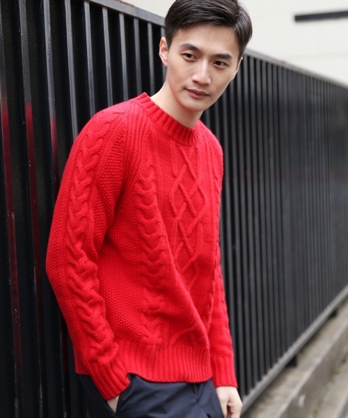 GLOBAL WORK（グローバルワーク）の「3ゲージケーブルニットプルオーバー/776051（ニット/セーター・メンズ・ホワイト/ダークブラウン/ライトグレー/グレー/ネイビー/ベージュ/レッド・SMALL/MEDIUM/LARGE/X-LARGE）」の7枚目の写真