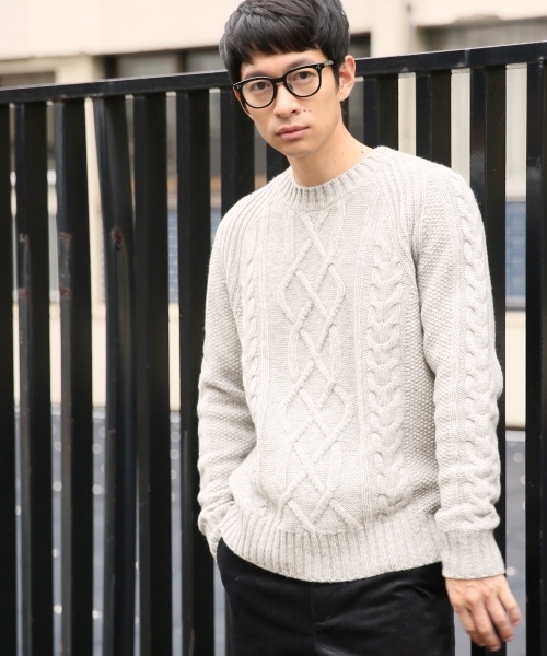 GLOBAL WORK（グローバルワーク）の「3ゲージケーブルニットプルオーバー/776051（ニット/セーター・メンズ・ホワイト/ダークブラウン/ライトグレー/グレー/ネイビー/ベージュ/レッド・SMALL/MEDIUM/LARGE/X-LARGE）」の3枚目の写真