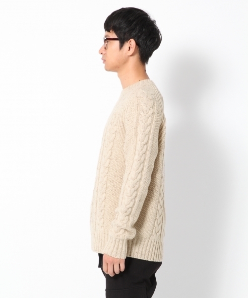 GLOBAL WORK（グローバルワーク）の「3ゲージケーブルニットプルオーバー/776051（ニット/セーター・メンズ・ホワイト/ダークブラウン/ライトグレー/グレー/ネイビー/ベージュ/レッド・SMALL/MEDIUM/LARGE/X-LARGE）」の14枚目の写真