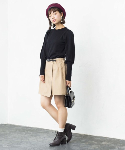 WEGO（ウィゴー）の「WEGO/チノベルト付きラップミニスカート（スカート・レディース・カーキ/ベージュ/ブラック・LARGE/MEDIUM）」の12枚目の写真