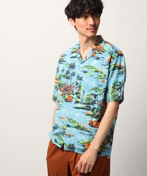 GLOBAL WORK(グローバルワーク)の「アロハシャツ半袖/787928(シャツ/ブラウス・メンズ・ライトベージュ/ピンク系その他/オフホワイト/スカイブルー・MEDIUM/SMALL/LARGE)」の3枚目の写真