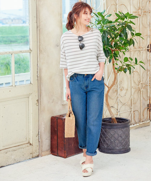 KOBE LETTUCE（コウベレタス）の「コットン100%ドロップショルダーボーダー半袖カットソー/Tシャツ/レディース[C3288]神戸レタス（Tシャツ/カットソー・レディース・ブラック系その他3/ブルー系その他/ブラック系その他/グレー系その他/ブルー系その他3/レッド系その他/ベージュ系その他/ブラック系その他2/ブルー系その他2・FREE）」の10枚目の写真