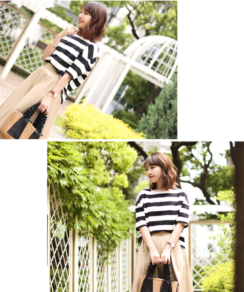 KOBE LETTUCE（コウベレタス）の「コットン100%ドロップショルダーボーダー半袖カットソー/Tシャツ/レディース[C3288]神戸レタス（Tシャツ/カットソー・レディース・ブラック系その他3/ブルー系その他/ブラック系その他/グレー系その他/ブルー系その他3/レッド系その他/ベージュ系その他/ブラック系その他2/ブルー系その他2・FREE）」の11枚目の写真