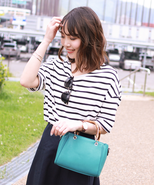 KOBE LETTUCE（コウベレタス）の「コットン100%ドロップショルダーボーダー半袖カットソー/Tシャツ/レディース[C3288]神戸レタス（Tシャツ/カットソー・レディース・ブラック系その他3/ブルー系その他/ブラック系その他/グレー系その他/ブルー系その他3/レッド系その他/ベージュ系その他/ブラック系その他2/ブルー系その他2・FREE）」の14枚目の写真