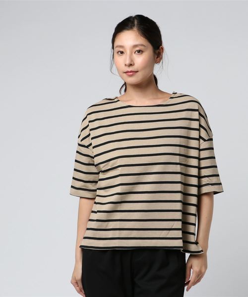 KOBE LETTUCE（コウベレタス）の「コットン100%ドロップショルダーボーダー半袖カットソー/Tシャツ/レディース[C3288]神戸レタス（Tシャツ/カットソー・レディース・ブラック系その他3/ブルー系その他/ブラック系その他/グレー系その他/ブルー系その他3/レッド系その他/ベージュ系その他/ブラック系その他2/ブルー系その他2・FREE）」の6枚目の写真