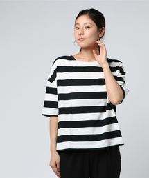 KOBE LETTUCE | コットン100%ドロップショルダーボーダー半袖カットソー/Tシャツ/レディース[C3288]神戸レタス(Tシャツ/カットソー)