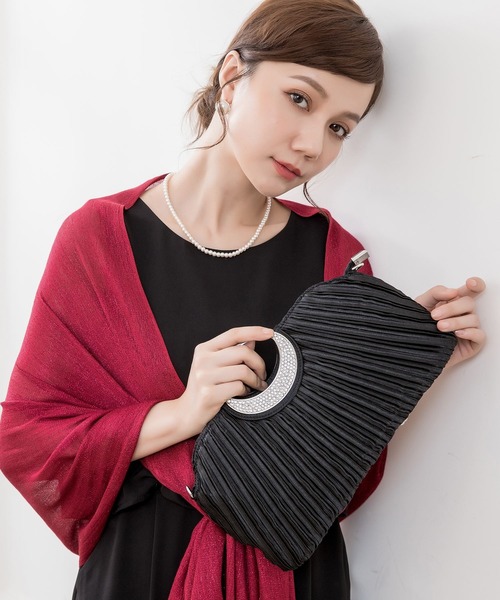 DRESS STAR(ドレス スター)の「ビジューラディアルサテンプリーツパーティークラッチバッグ(クラッチバッグ・レディース・ブラック/ダークブラウン/シルバー/シャンパン・フリー)」の10枚目の写真