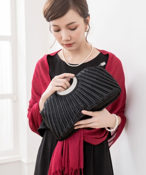 DRESS STAR(ドレス スター)の「ビジューラディアルサテンプリーツパーティークラッチバッグ(クラッチバッグ・レディース・ブラック/ダークブラウン/シルバー/シャンパン・フリー)」の8枚目の写真