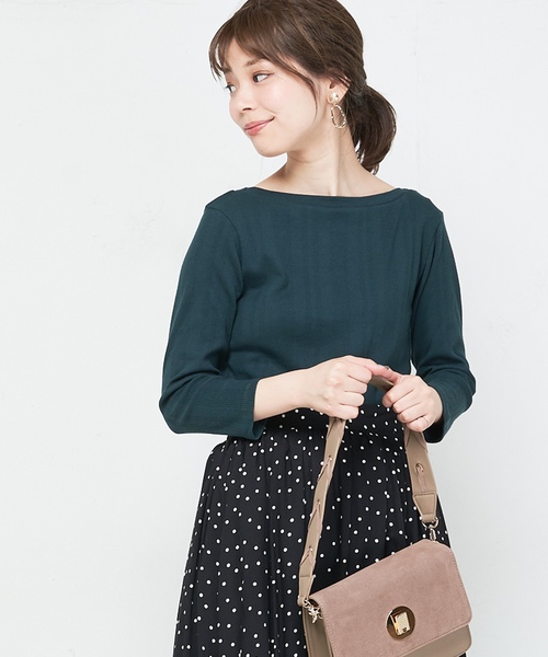 natural couture（ナチュラルクチュール）の「ランダムテレコシンプルプルオーバー（Tシャツ/カットソー・レディース・ブラック/ブラウン/オフホワイト/グリーン/ホワイト×ブラック/ダークパープル・FREE）」の5枚目の写真