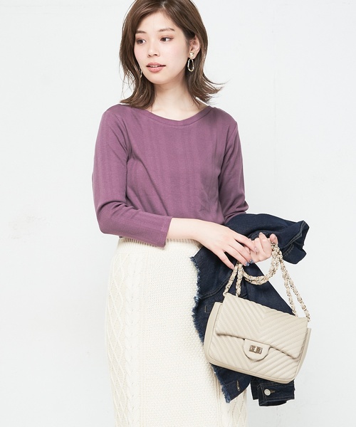 natural couture（ナチュラルクチュール）の「ランダムテレコシンプルプルオーバー（Tシャツ/カットソー・レディース・ブラック/ブラウン/オフホワイト/グリーン/ホワイト×ブラック/ダークパープル・FREE）」の6枚目の写真