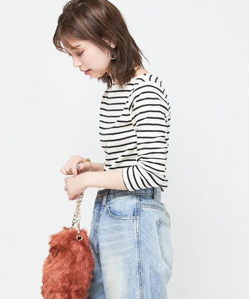 natural couture（ナチュラルクチュール）の「ランダムテレコシンプルプルオーバー（Tシャツ/カットソー・レディース・ブラック/ブラウン/オフホワイト/グリーン/ホワイト×ブラック/ダークパープル・FREE）」の11枚目の写真