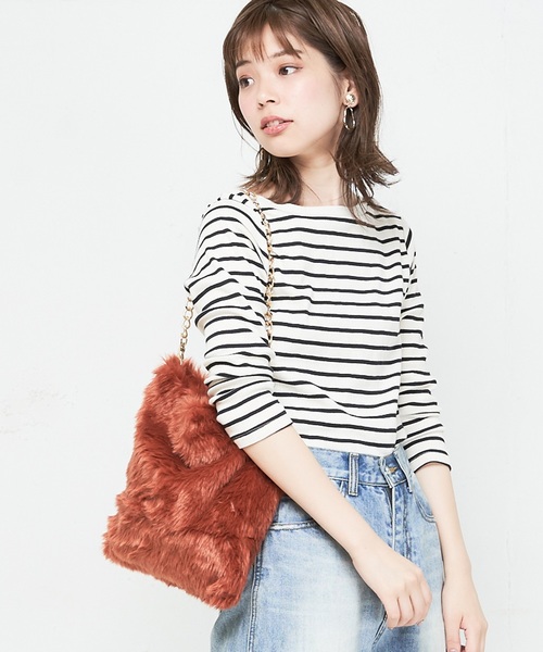 natural couture（ナチュラルクチュール）の「ランダムテレコシンプルプルオーバー（Tシャツ/カットソー・レディース・ブラック/ブラウン/オフホワイト/グリーン/ホワイト×ブラック/ダークパープル・FREE）」の12枚目の写真