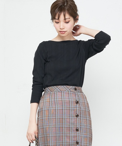 natural couture（ナチュラルクチュール）の「ランダムテレコシンプルプルオーバー（Tシャツ/カットソー・レディース・ブラック/ブラウン/オフホワイト/グリーン/ホワイト×ブラック/ダークパープル・FREE）」の14枚目の写真