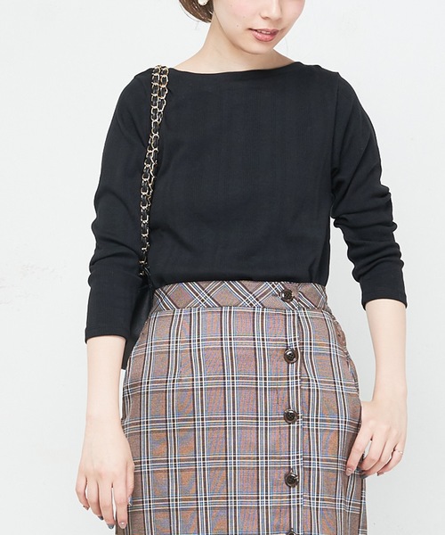 natural couture（ナチュラルクチュール）の「ランダムテレコシンプルプルオーバー（Tシャツ/カットソー・レディース・ブラック/ブラウン/オフホワイト/グリーン/ホワイト×ブラック/ダークパープル・FREE）」の15枚目の写真