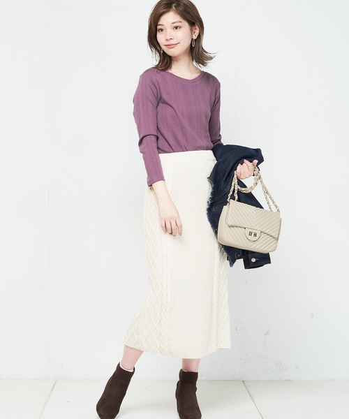 natural couture（ナチュラルクチュール）の「ランダムテレコシンプルプルオーバー（Tシャツ/カットソー・レディース・ブラック/ブラウン/オフホワイト/グリーン/ホワイト×ブラック/ダークパープル・FREE）」の22枚目の写真