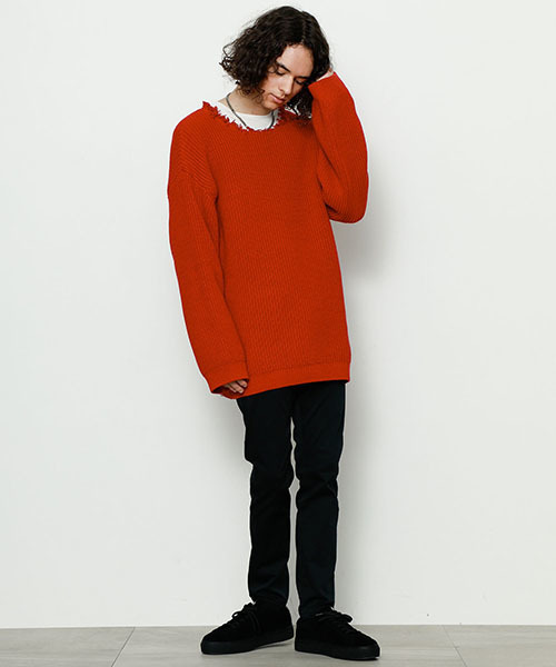 WRAPINKNOT(ラッピンノット)の「【WRAPINKNOT】別注ルーズニット(ニット/セーター・メンズ・ブラック/レッド・2/3)」の6枚目の写真