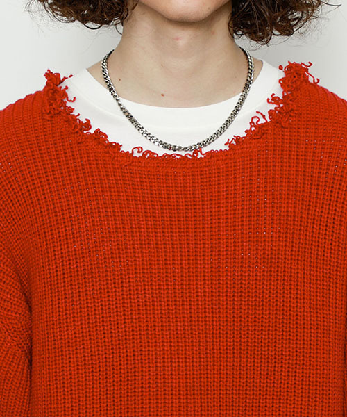 WRAPINKNOT(ラッピンノット)の「【WRAPINKNOT】別注ルーズニット(ニット/セーター・メンズ・ブラック/レッド・2/3)」の10枚目の写真