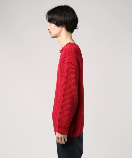 WRAPINKNOT(ラッピンノット)の「【WRAPINKNOT】別注ルーズニット(ニット/セーター・メンズ・ブラック/レッド・2/3)」の4枚目の写真