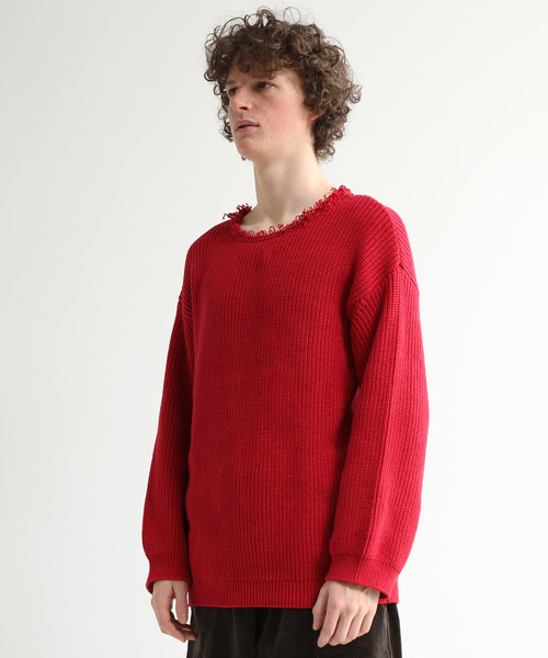 WRAPINKNOT(ラッピンノット)の「【WRAPINKNOT】別注ルーズニット(ニット/セーター・メンズ・ブラック/レッド・2/3)」の15枚目の写真