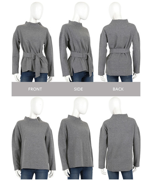 KOBE LETTUCE（コウベレタス）の「ベルト付きプチハイネックモックネックリブカットソートップス＊レディース/セットアップ/ベルトセット[C3515]神戸レタス（Tシャツ/カットソー・レディース・ブラック/グレー/ピンク系その他・FREE）」の14枚目の写真