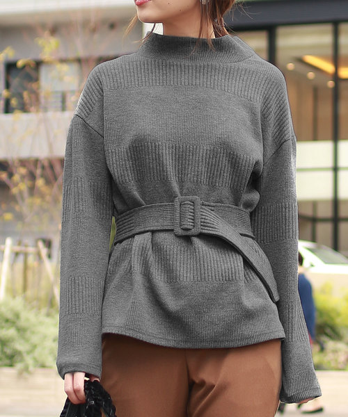 KOBE LETTUCE（コウベレタス）の「ベルト付きプチハイネックモックネックリブカットソートップス＊レディース/セットアップ/ベルトセット[C3515]神戸レタス（Tシャツ/カットソー・レディース・ブラック/グレー/ピンク系その他・FREE）」の8枚目の写真