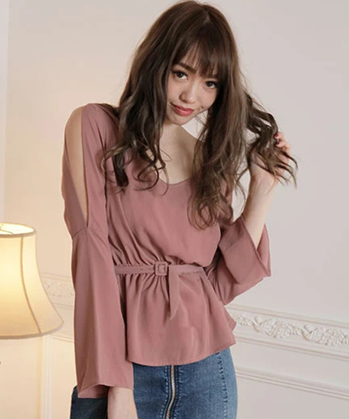 Lipservice リップサービス の ウエストシャーリング肩開きトップス シャツ ブラウス Wear