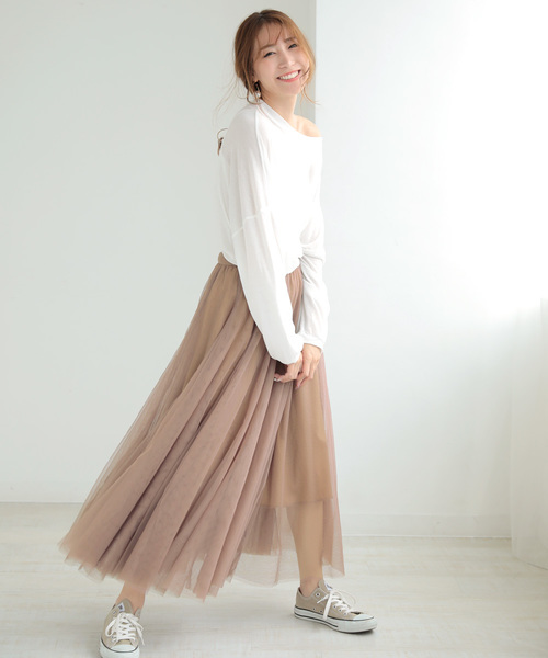 DONOBAN（ドノバン）の「ふんわりチュールロングスカート（スカート・レディース・ブラック/ベージュ/ピンク/ブルー/ラベンダー/ワイン/カーキ/ライトグレー/モカ・ONESIZE）」の22枚目の写真